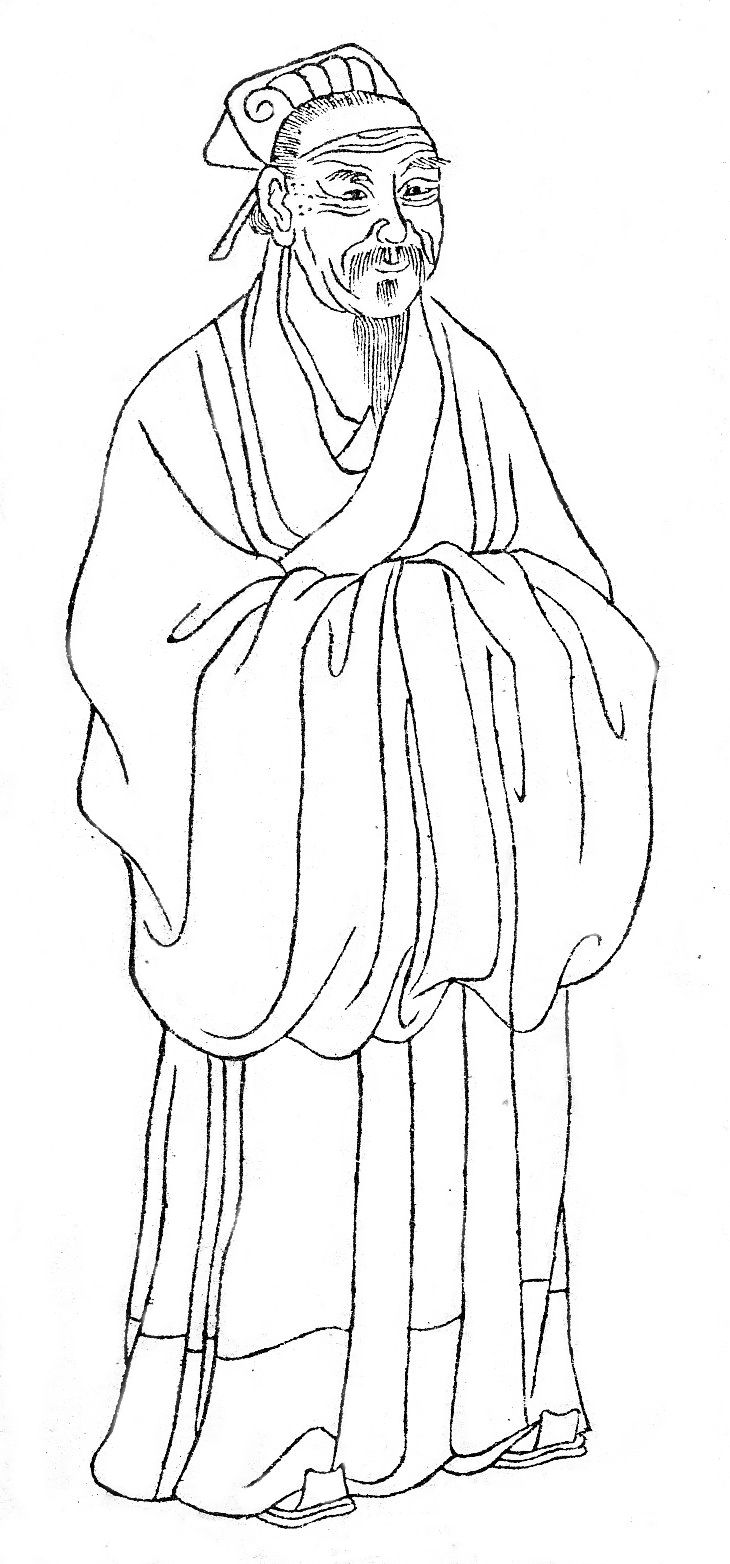 朱熹白描画像:头戴幞头、身着宋式宽袖儒服的老年学者立像